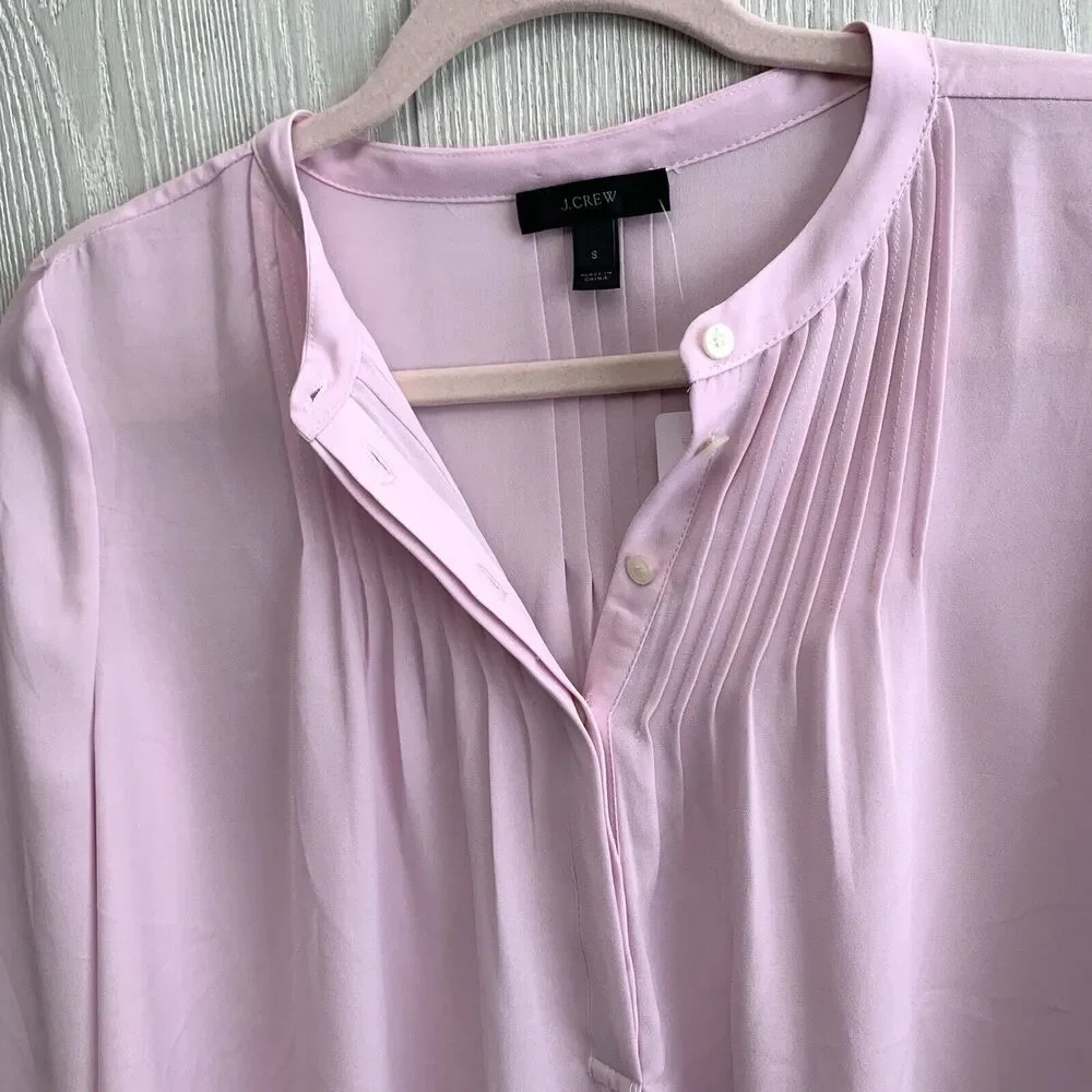 J. Crew Pink Tie Sleeve Pleated Blouse Size Small NWT